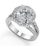 Edith Halo Pave Split Shank Cushion Cut Diamond Engagement Ring - Nivetta